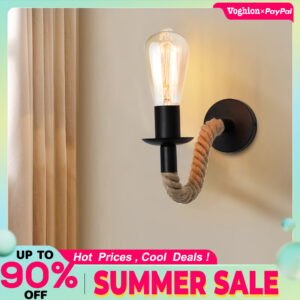 Vintage Hemp Rope Wall Lamp Wood Wall Lamp E27 110V 220V Indoor Loft Outdoor corridor Wall Lights Industrial Sconce Bedside Lamp