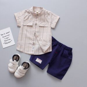 Stripe Short Sleeve Shirt with Shorts Suit Baby Boy Birthday Clothes