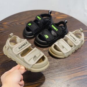 Children's 2024 New Velcro Boys' Beach Shoes Girls' Open Toe Sports Baby Soft Sole Sandals