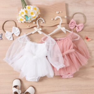 Baoshi Children's Wear Korean Edition Baby Girl Princess Summer Mesh Long sleeved Tied Yarn Skirt Triangle Open Crotch