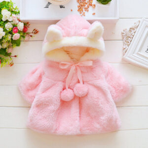 Winter Newborn Baby Girl Coat Warm Pink Rabbit Ears Hooded Coat Cute Velvet Thick Coat For Baby