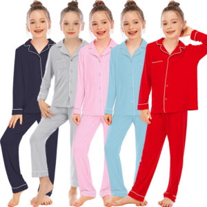 Women's clothing pajamas children's clothing boys and girls long-sleeved trousers suits comfortable modal lapel loose home clothes