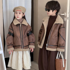 Winter Children's Fur One Lamb Fur Coat For Boys And Girls Suede Thermal Jacket Tide