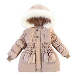 kid's clothing Winter girls solid color cotton-padded coat with waist, hooded, long-sleeved coat
