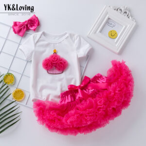 Children's Set Short Sleeve Sweetheart Korean Edition Baby Cake Wrap Fart Coat Solid Color Fluffy Skirt Girls' Summer