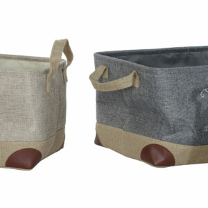 Mehrzweckkorb DKD Home Decor Beige Grau Hellbraun 40 x 30 x 24 cm Holz 3 Stücke (3 Stück)