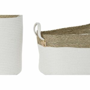 Korb-Set DKD Home Decor Weiß Braun Naturfaser 41 x 41 x 52,5 cm