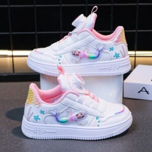 Girls' Sports Little White 2023 Spring and Autumn New Leather Spinning Buckle Children's Board Shoes, Boys' Student