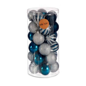 Weihnachtskugeln-Set Krist+ HM20087-061/003 Blau Silberfarben Kunststoff Ø 6 cm (6 Stück)
