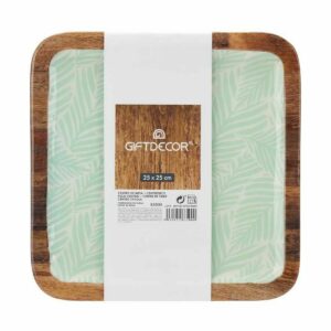 Tischdekoration Gift Decor Weiß Braun grün Polyester Harz Mango-Holz 25 x 25 cm 25,4 x 2,54 x 25,4 cm Pflanzenblatt (6 Stück)