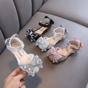 2024 Spring and Autumn Ladies Korean Style Girls Princess Baby Small Medium and Large Children's Bow Dance Shoes Single-layer Shoes Leather Shoes