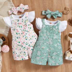Baoxin Girls sisters' New Summer Cotton Crater Strips Printed Sleeveless Straps Two Piece Set