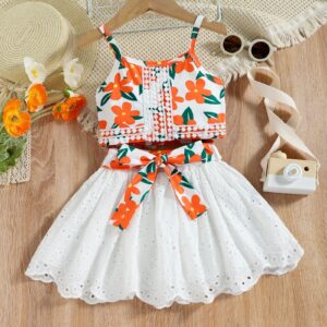 Baoshi Clothing Instagram Korean Edition Women's Children's Printed Lace Hanging Strap Hollow Cotton Cloth Skirt Two