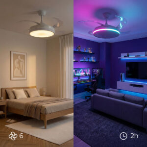 Deckenventilator mit RGB LED-Licht, 4 einziehbaren Flügeln und Fernbedienung InnovaGoods